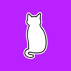 Simple white cat silhouette, outlined in black, on a vibrant purple background