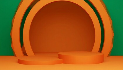 Orange podium display on a green background