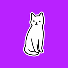 Simple black outline of a white seated cat on a vibrant purple background