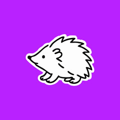 Simple white hedgehog outlined in black, against a vibrant purple background