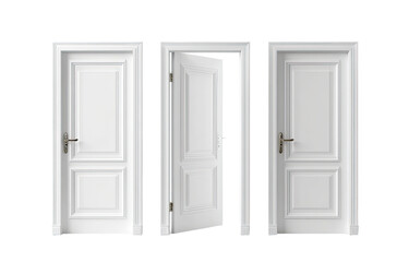 Three white doors, one ajar