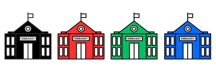 Set of embassy icons, embassy icpns set, houses of parliament