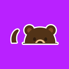 Cartoon bear's head and tail peeking out, on a vibrant purple background