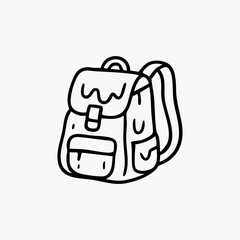 Simple black line drawing of a cartoon backpack