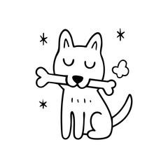 Cute dog cartoon illustration with bone
