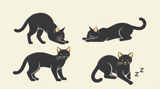 Cartoon Cat Poses Collection Sitting Walking Stretching Sleeping
