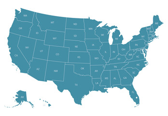 Map of USA with state abbreviations