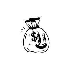Cartoon money bag with a goofy expression
