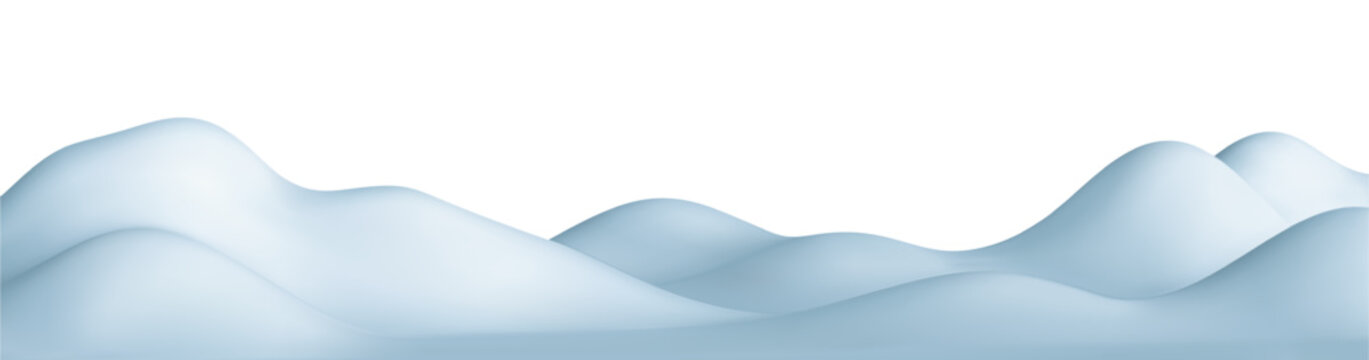3d snow hills. Winter landscape with snow mountain, snowdrift and pile. Snowy background for sale product presentation. Template for Christmas, New Year design. Vector illustration