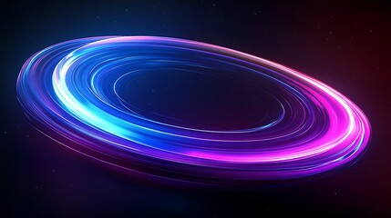 Swirling Blue and Pink Light Trails Forming an Elliptical Ring Deep Space abstract