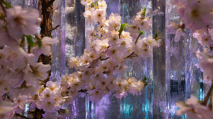 Cherry blossoms against iridescent backdrop