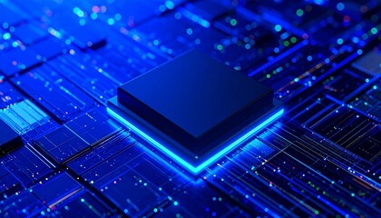 Abstract circuit board with glowing central square