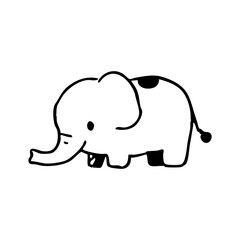 Simple black and white drawing of a cartoon elephant