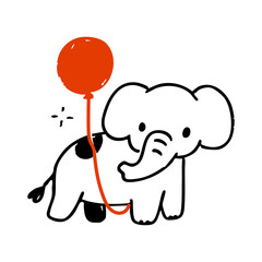 Cute elephant with a red balloon