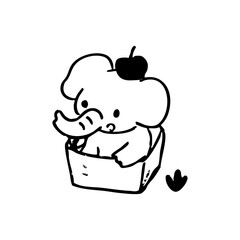 Cute elephant in a box with a small hat