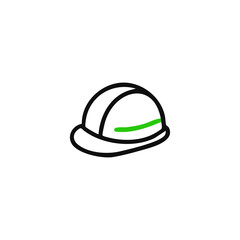 Black outline of a hard hat with a green band
