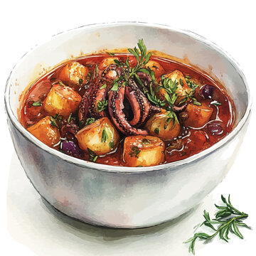 octopus stew in white bowl clip art preview