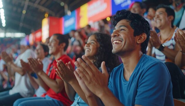 Excited crowd cheering at a sporting event