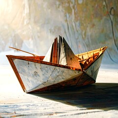 Origami boat on a surface