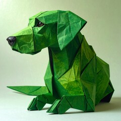 Origami dog, vibrant green