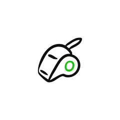 Black outline drawing of a whistle with a green circle