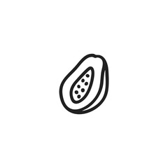 Simple black line drawing of a sliced papaya