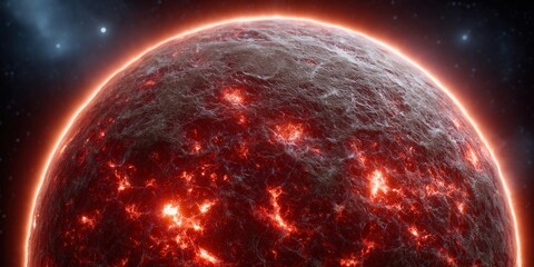 An extraterrestrial planet engulfed in flames against a mesmerizing backdrop of stars and cosmic dust.