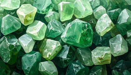 Green gemstones scattered across a textured surface