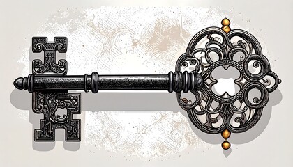 Ornate antique key illustration