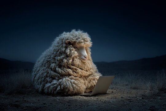 Sheep in the dark: laptop delight under the stars. Is crypto legit. Digital currency: financial liberation or clever manipulation. Crypto trading basics. Sheep with tech.