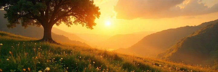 Golden Sunrise River Landscape Peaceful Nature Scene Evoking Serenity, Contemplation, and Spiritual Connection