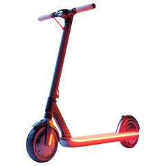 Electric Scooter: A futuristic electric scooter is highlighted on a vibrant backdrop, with sleek, modern design, neon lights, and an emphasis on ease of use and sustainable urban mobility.