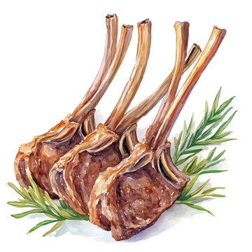 watercolor lamb chops with rosemary clip art preview
