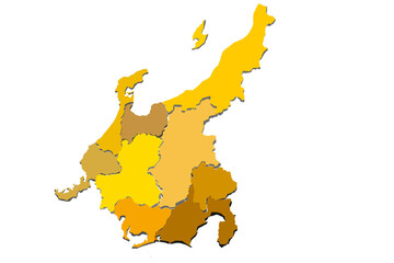 Chubu Region Japan Map Color Coded by Prefecture