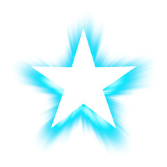 Blue glowing star frame with radiating light on transparent background
