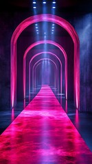 Fototapeta premium Runway arch pink purple glow wallpaper