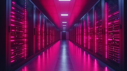 Fototapeta premium Server room pink led tech illustration