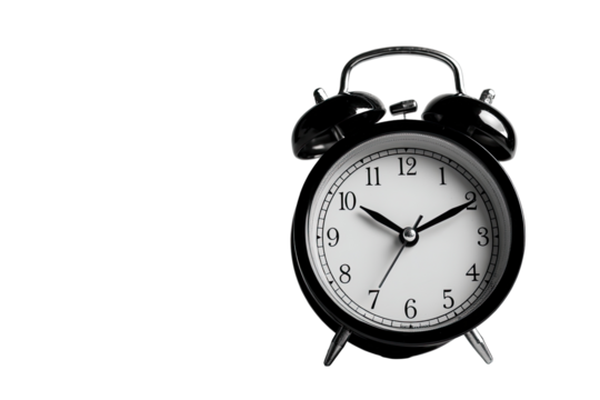 Black alarm clock, simple design, clear time