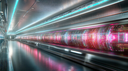 Obraz premium Futuristic Data Center with Illuminated Server Racks