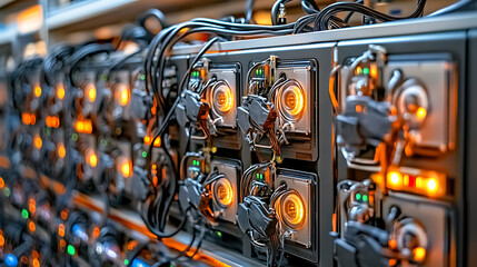 Server Rack with Illuminated Power Connectors