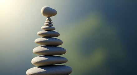Obraz premium Balanced Stone Stack on Calm Natural Background in Soft Lighting