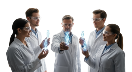 Medical research team dna analysis genetics science laboratory scientists innovation healthcare technology on transparent background