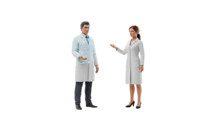 Medical professionals discussing healthcare research and innovation in the laboratory setting image on transparent background