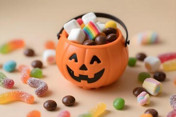 jack o lantern, Halloween pumpkins filled with a variety of candies and jellies
