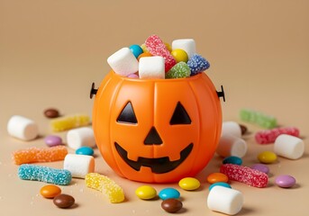 jack o lantern, Halloween pumpkins filled with a variety of candies and jellies