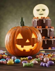 jack o lantern, Halloween pumpkins filled with a variety of candies and jellies