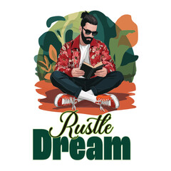 Vector illustration fashionable man reading a book