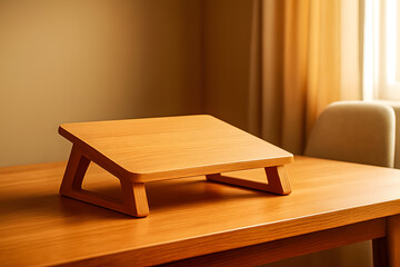 Wooden Laptop/Monitor Stand on Desk (Warm Interior)