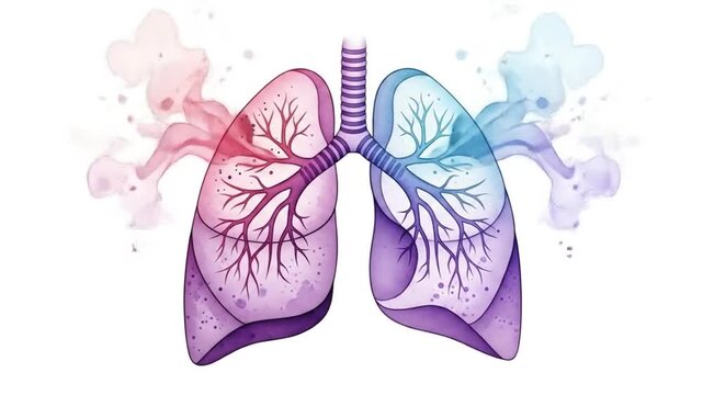 Artistic watercolor illustration showcasing human lungs for medical