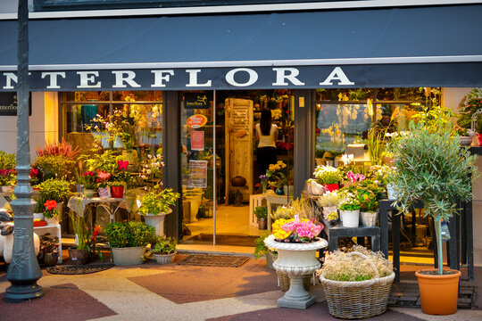 General view of an Interflora store, founded in 1946 to facilitate flower delivery after the war, it is now the leading florist in France, Bayeux, France, May 4 2024.